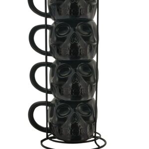 Black Skull Mug Set with Stand